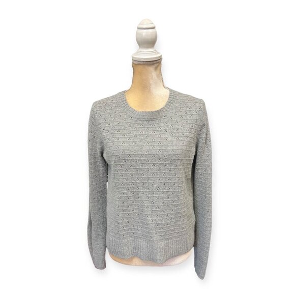 J. Crew Sweaters - J Crew Pointelle Crew Neck Sweater Size M Medium Gray Wool Blend